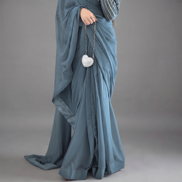 Slate Blue  Chiffon Saree
