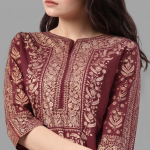 Maroon and Gold Embroidered Kurta Lehenga Set