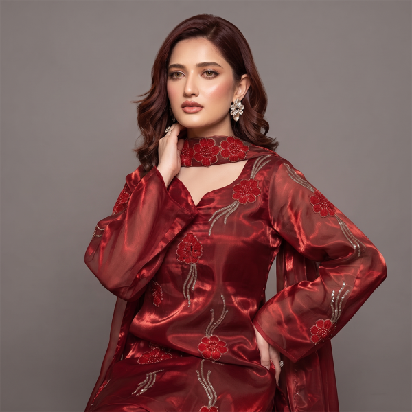 Royal Amethyst Floral Embroidered Silk Suit