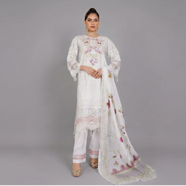 Ivory Floral Embroidered Lawn Coordinate Set