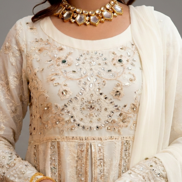 Embellished Ivory Anarkali Set