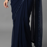 Midnight Navy Minimalist Draped Saree with Sequin Detailing