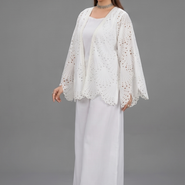 Elegant White Scalloped Eyelet Co-ord Set
