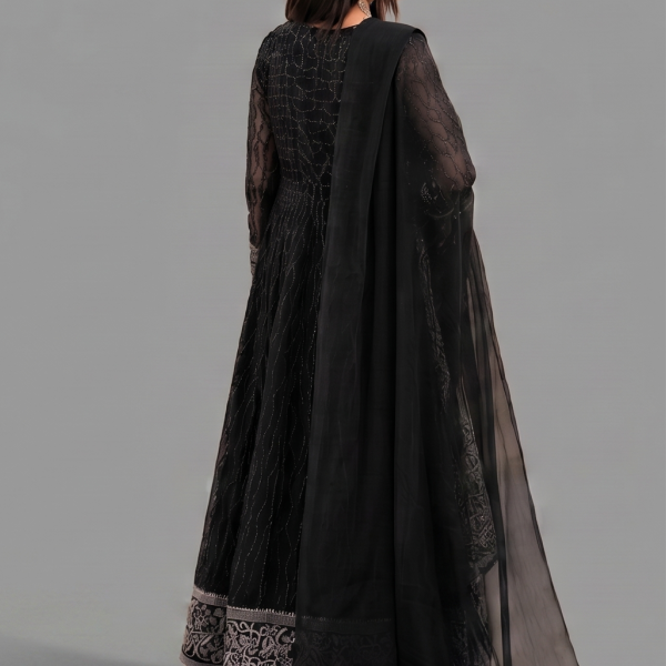 Black Minimalist Embroidered Net Co-ord Set