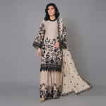 Beige and Black Embroidered Three-Piece Ensemble