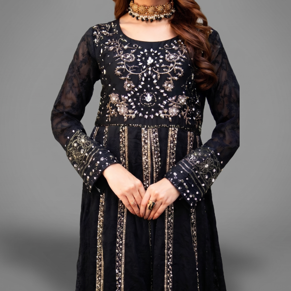 Manahil Shimmering Black 3-Piece Festive Sequin Gown Set