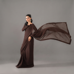 Elegant Chocolate Brown Draped Saree