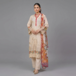 Beige Floral Embroidered Lawn Coordinate Set
