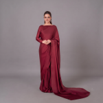 Regal Burgundy Satin Draped Saree