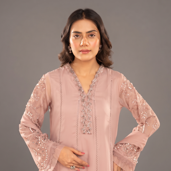 Blush Radiance Embellished Chiffon Maxi