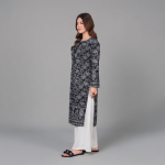Black and White Floral Printed Kurta with Contrast Wide-Leg Palazzo Pants Set