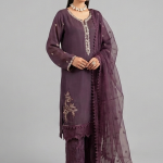 Grape Purple Embellished Kurta with Matching Wide-Leg Trousers