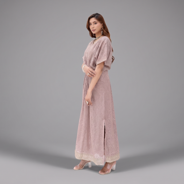 Manahil Embellished Mauve Kaftan Maxi Dress