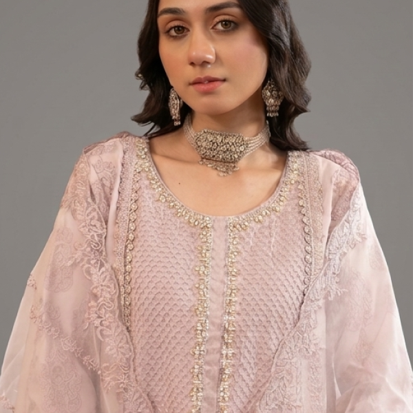 Off-White Textured Embellished Kurta with Matching Palazzo Pants