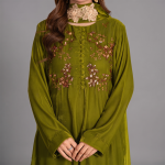 Olive Green Embellished Tunic and Trouser Set