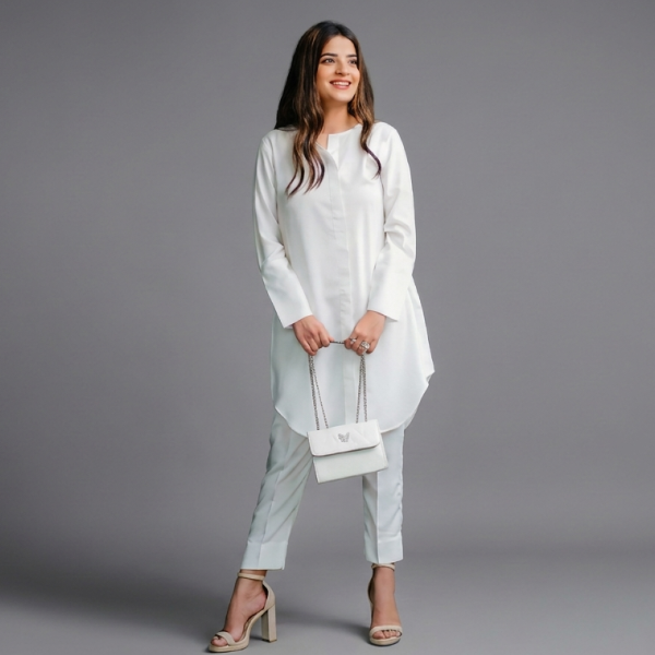 Chic Ivory High-Low Tunic Co-Ord Set