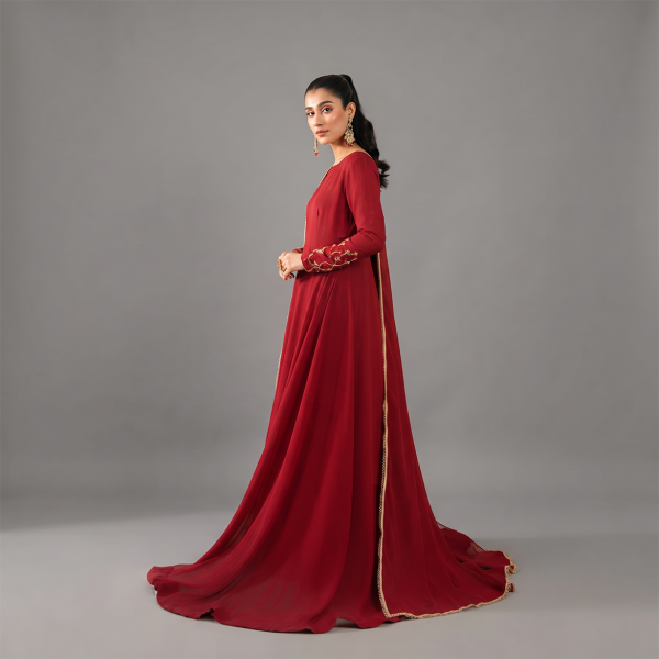 Crimson Red Embroidered Floor-Length Suit