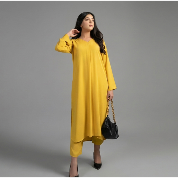 Vibrant Sunshine Yellow Contemporary Tunic & Pant Set