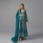 Embellished Teal Angrakha Set