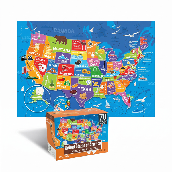 48-Piece National and World Map Puzzle for Intellectual Development toy for 3-4-5-Year-Old Babies