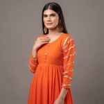 Sunset Orange Embroidered Anarkali Suit