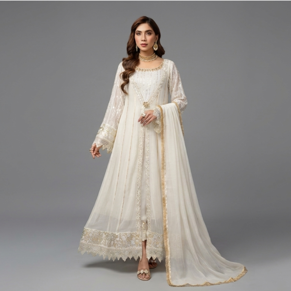 Ethereal Ivory Embroidered Chiffon Formal Gown