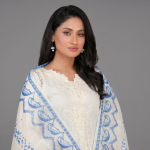 Ivory and Blue Embroidered Co-ord Set