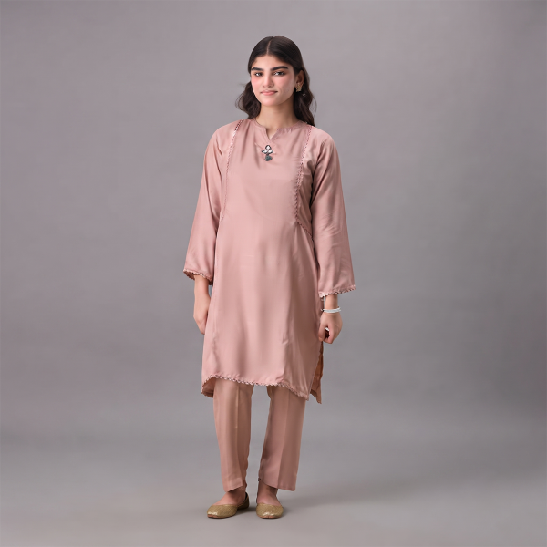 Blush Pink Minimal Embroidered Girls Suit