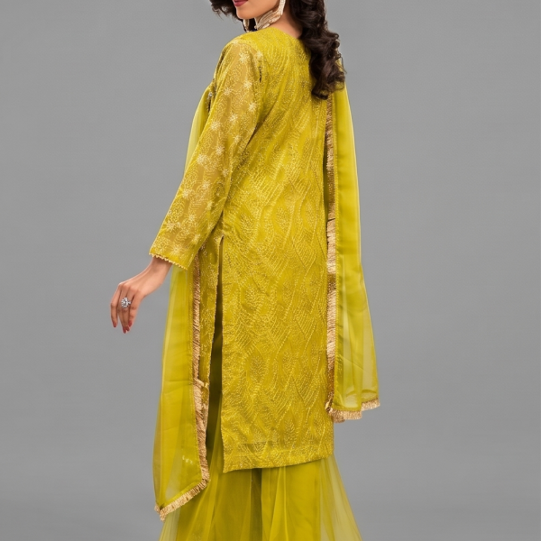 Lime Green Minimalist Embroidered Gharara Set