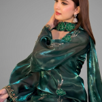 Emerald Green Minimalist Silk Co-ord Set with Floral Embellishments