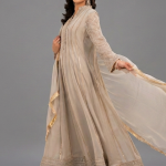 Mauve Minimalist Embroidered Organza Anarkali Set