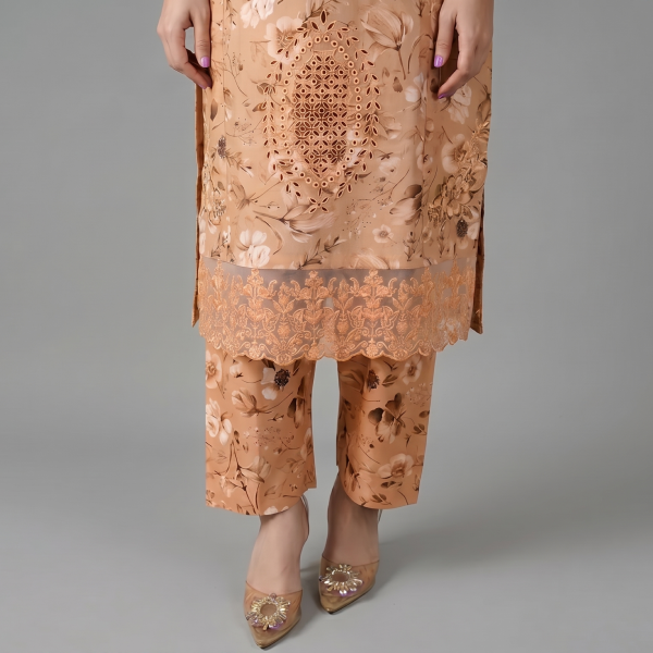 Peach Floral Embroidered Co-ord Set