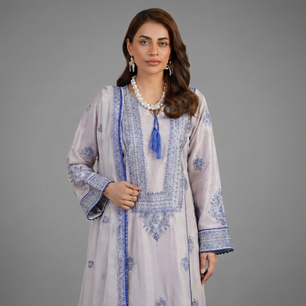 Grey and Blue Embroidered Lawn Coordinate Set