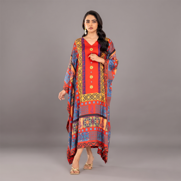 Artistic Printed V-Neck Kaftan