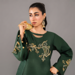Dark Green Embroidered Silk Suit
