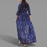 Indigo Ikat Printed Front-Slit Maxi Kurta