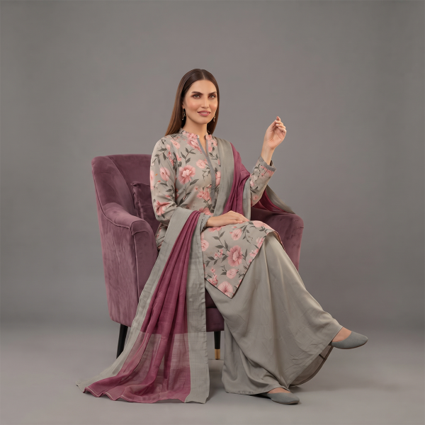 Blush Floral Grey 3-Piece Palazzo Suit