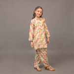 Peach Floral Girls' Kurta & Tulip Shalwar
