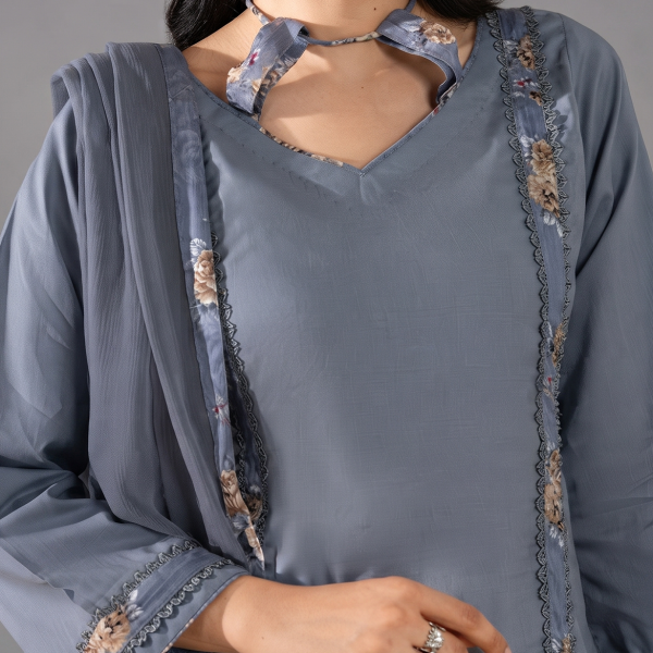 Slate Grey Floral Printed Palazzo Suit