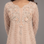 Luxury Peach Embroidered Chiffon Suit