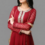 Crimson Red Heavily Embroidered Anarkali Suit Set