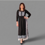 Women’s Black Printed Straight Tunic with White Patterned Dupatta and Trousers