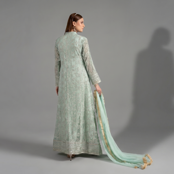 Elegant Mint Green Embroidered Anarkali Ensemble