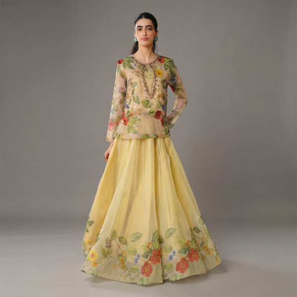 Golden Floral Ethereal  Crop Top Skirt