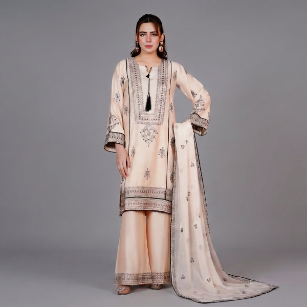 Peach Embroidered Lawn Co-ord Set