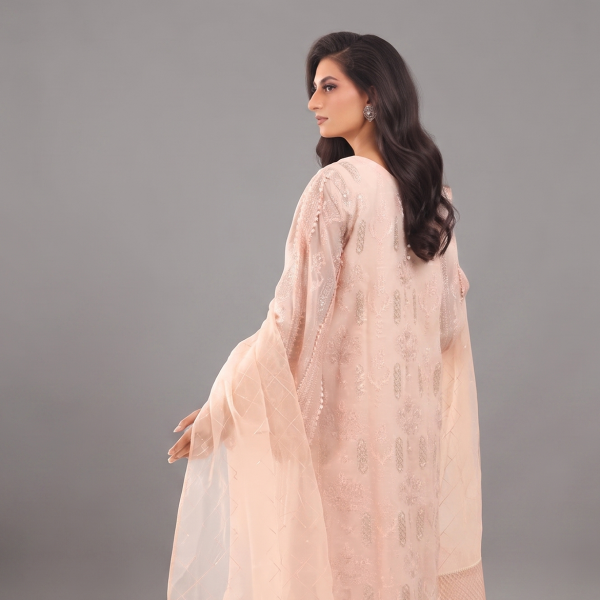 Peach Embroidered Chiffon Suit