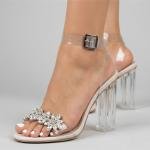 Crystal-Embellished Clear Block Heel Sandals