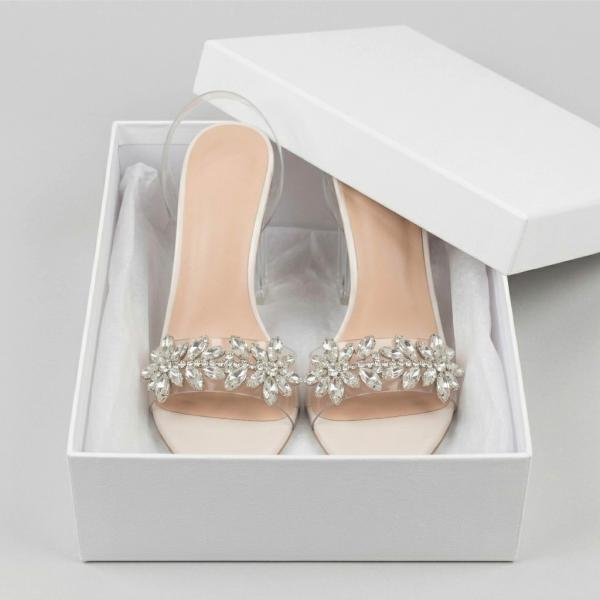 Crystal-Embellished Clear Block Heel Sandals