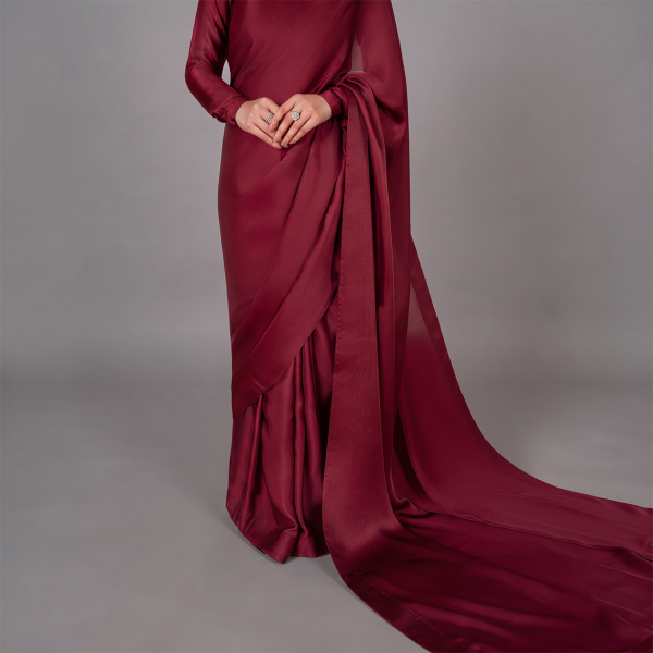 Regal Burgundy Satin Draped Saree