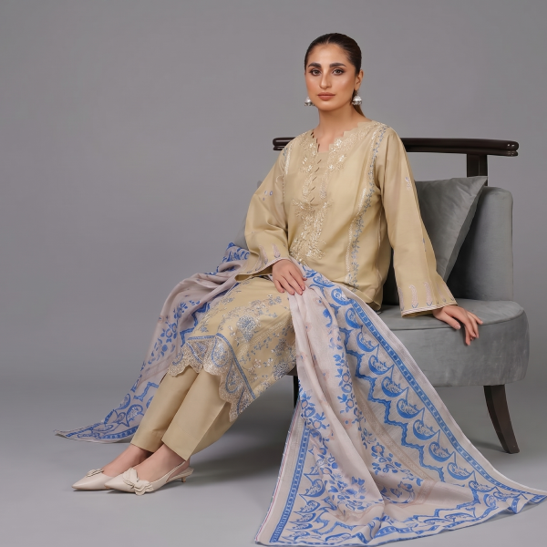 Beige Embroidered Lawn Co-ord Set